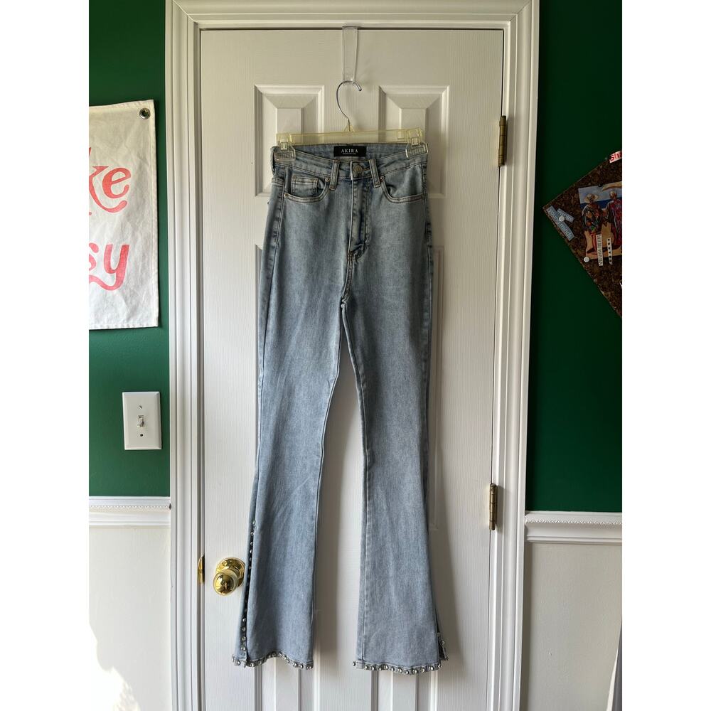 Rhinestone Bootcut Jeans with Slit Akira Size 7(27W)